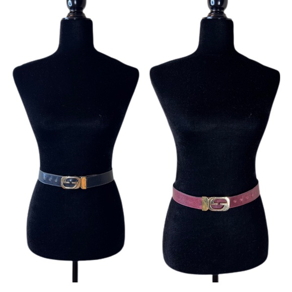 Vintage Gucci GG Reversible Belt Navy Blue/Burgundy ￼ - Picture 1 of 10